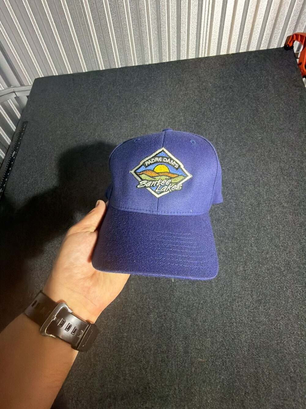 Flexfit Padre Dam's Santee Lakes Embroidered Patch Blue Baseball Cap Hat L-XL